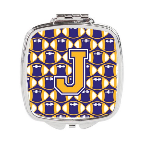Letter J Football Purple & Gold Compact Mirror - Purple & Gold - 3in. H x 0.3in. W x 2.75in. L