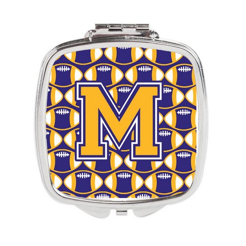 CJ1064-MSCM Letter M Football Purple & Gold Compact Mirror