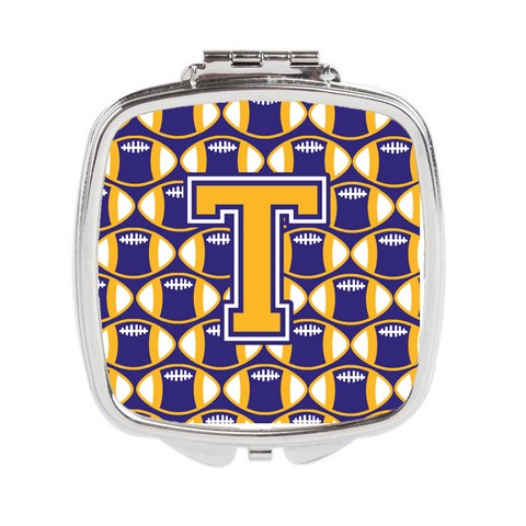 Letter T Football Purple & Gold Compact Mirror