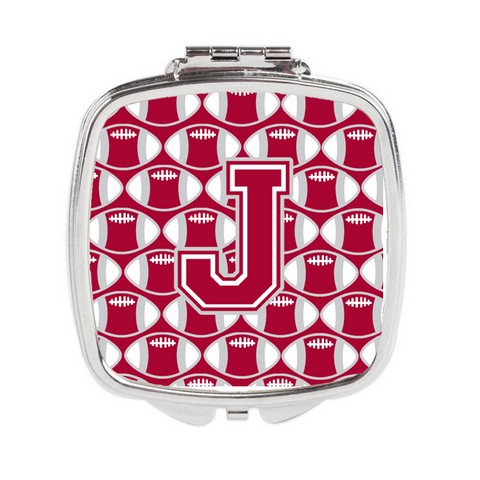 CJ1065-JSCM Letter J Football Crimson, Grey & White Compact Mirror