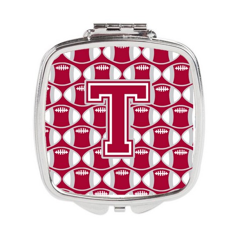 CJ1065-TSCM Letter T Football Crimson, Grey & White Compact Mirror