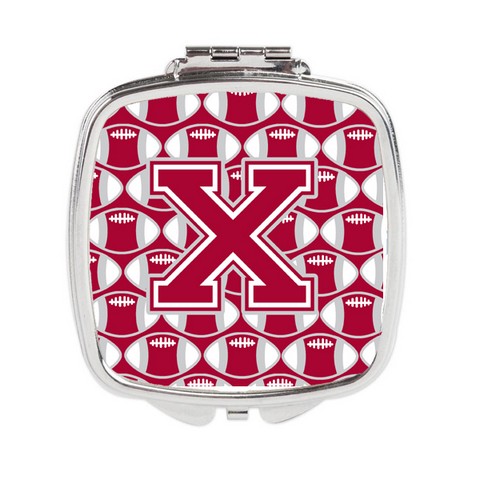 CJ1065-XSCM Letter X Football Crimson, Grey & White Compact Mirror
