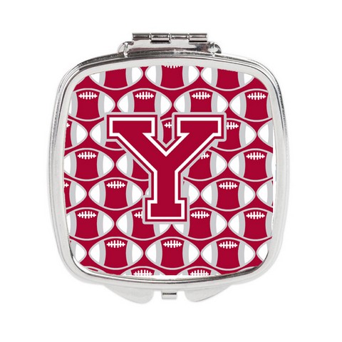 Letter Y Football Crimson - Grey & White Compact Mirror
