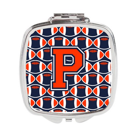 CJ1066-PSCM Letter P Football Orange, Blue & White Compact Mirror