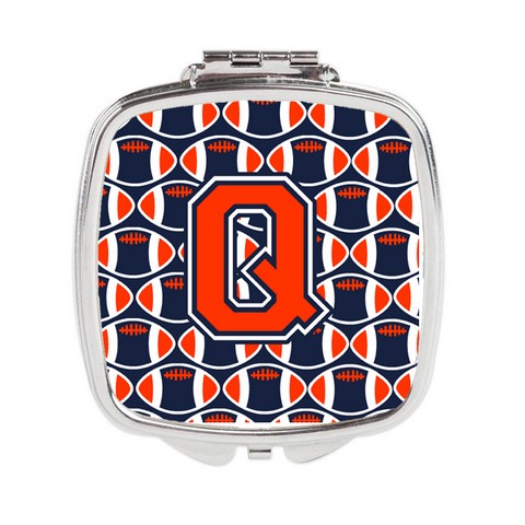 Letter Q Football Orange - Blue & White Compact Mirror