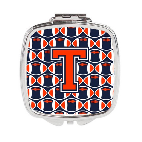 Letter T Football Orange - Blue & White Compact Mirror