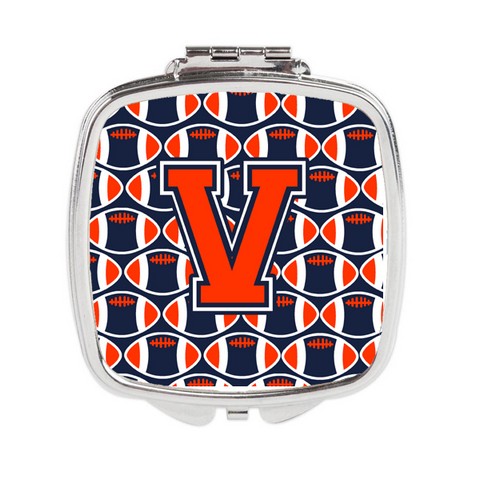 CJ1066-VSCM Letter V Football Orange, Blue & White Compact Mirror