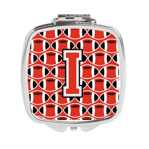 CJ1067-ISCM Letter I Football Scarlet & Grey Compact Mirror