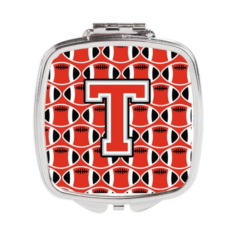 CJ1067-TSCM Letter T Football Scarlet & Grey Compact Mirror