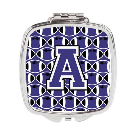 CJ1068-ASCM Letter A Football Purple & White Compact Mirror