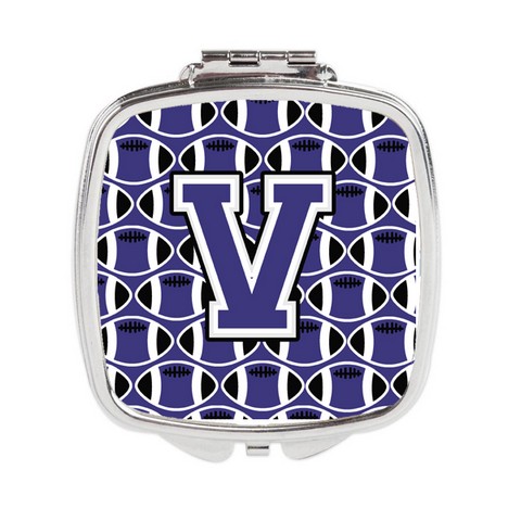 CJ1068-VSCM Letter V Football Purple & White Compact Mirror