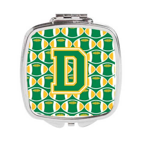 CJ1069-DSCM Letter D Football Green & Gold Compact Mirror