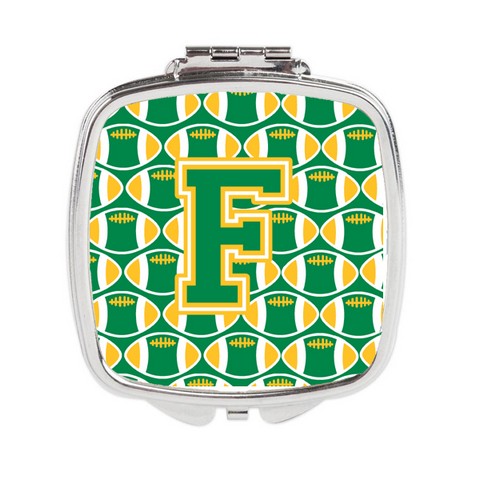 Letter F Football Green & Gold Compact Mirror