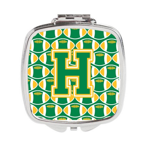 Letter H Football Green & Gold Compact Mirror
