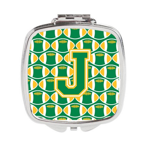 Letter J Football Green & Gold Compact Mirror