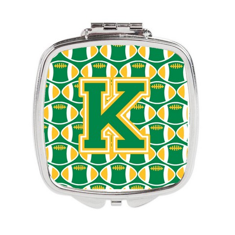 CJ1069-KSCM Letter K Football Green & Gold Compact Mirror