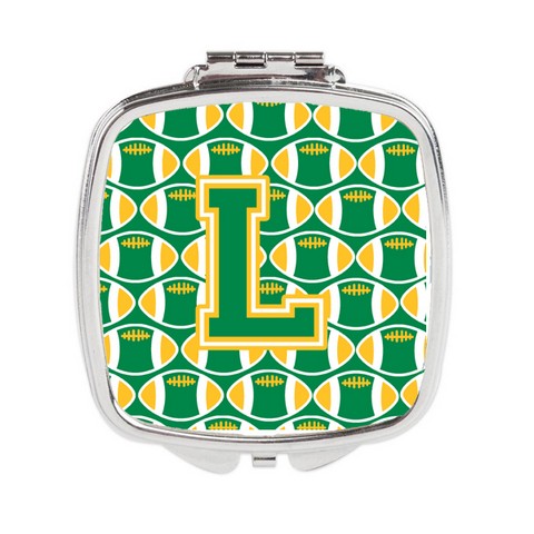 CJ1069-LSCM Letter L Football Green & Gold Compact Mirror