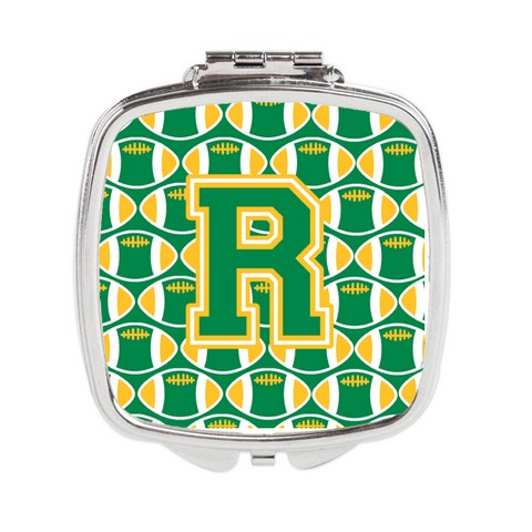 CJ1069-RSCM Letter R Football Green & Gold Compact Mirror