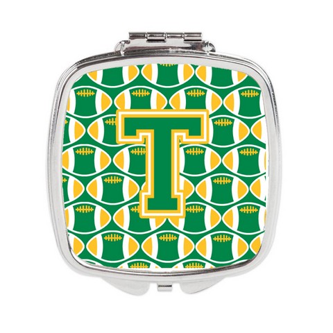 Letter T Football Green & Gold Compact Mirror