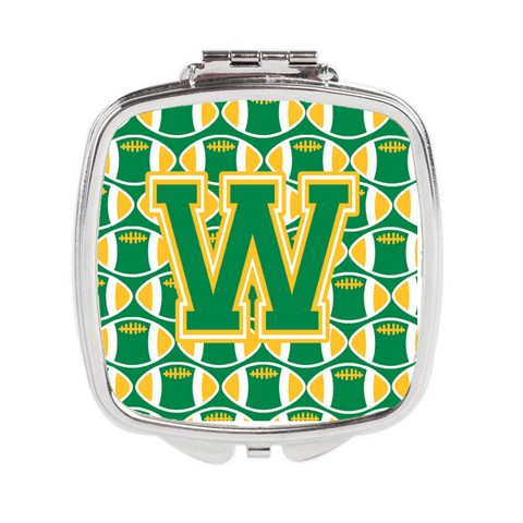 Letter W Football Green & Gold Compact Mirror