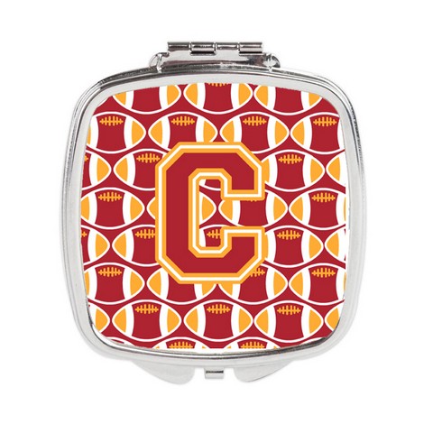 Letter C Football Cardinal & Gold Compact Mirror - Cardinal & Gold - 3in. H x 0.3in. W x 2.75in. L - 0.15 lbs -  Awesome Apparel, AW3366753