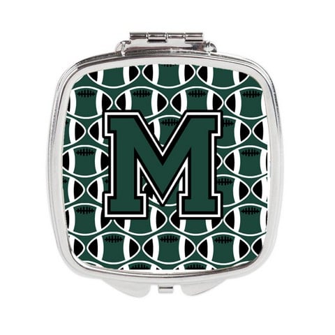 Letter M Football Green & White Compact Mirror