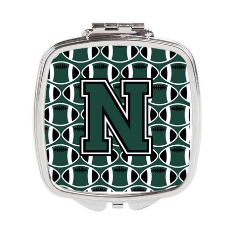 Letter N Football Green & White Compact Mirror