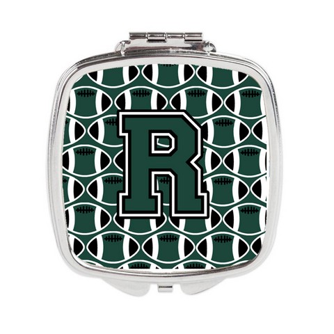 Letter R Football Green & White Compact Mirror