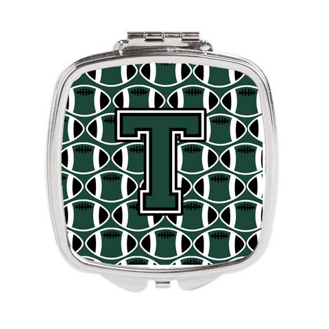 Letter T Football Green & White Compact Mirror