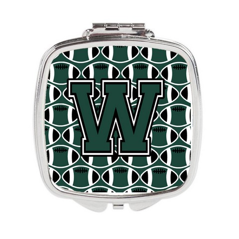 Letter W Football Green & White Compact Mirror