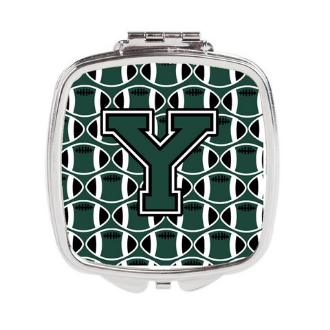 Letter Y Football Green & White Compact Mirror