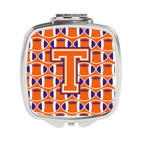 Letter T Football Orange - White & Regalia Compact Mirror