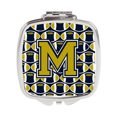 Letter M Football Blue & Gold Compact Mirror