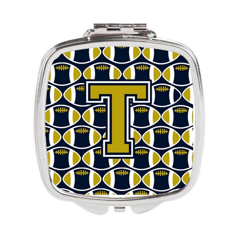Letter T Football Blue & Gold Compact Mirror
