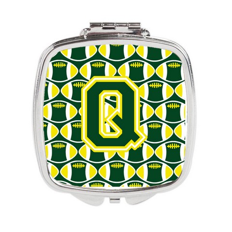 Letter Q Football Green & Yellow Compact Mirror