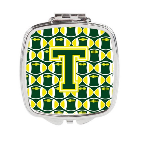 Letter T Football Green & Yellow Compact Mirror