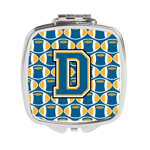 Letter D Football Blue & Gold Compact Mirror - 3 x 0.3 x 2.75 in.