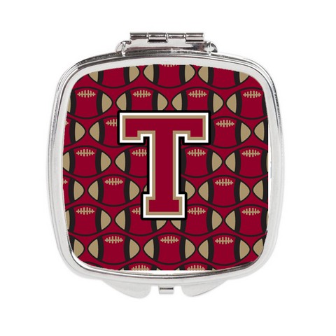 Letter T Football Garnet & Gold Compact Mirror
