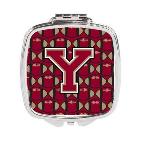 CJ1078-YSCM Letter Y Football Garnet & Gold Compact Mirror