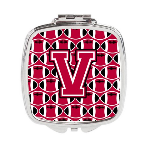 CJ1079-VSCM Letter V Football Crimson & White Compact Mirror