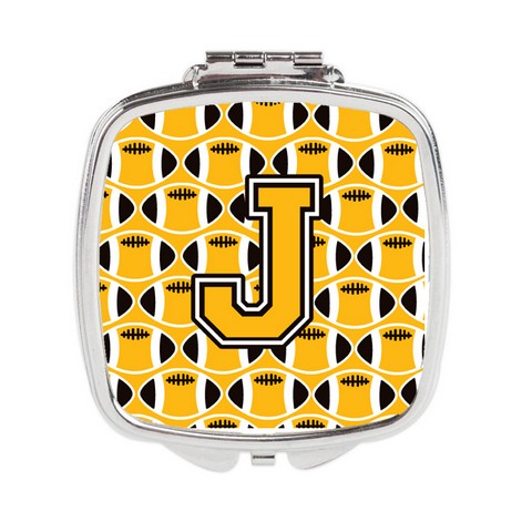 Letter J Football Black - Old Gold & White Compact Mirror
