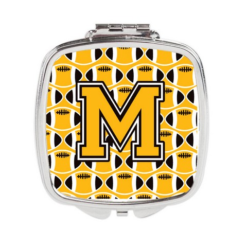 Letter M Football Black - Old Gold & White Compact Mirror