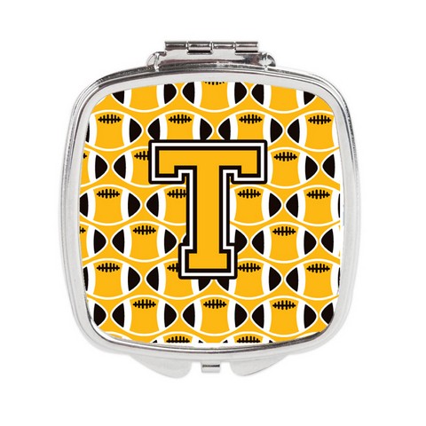 Letter T Football Black - Old Gold & White Compact Mirror