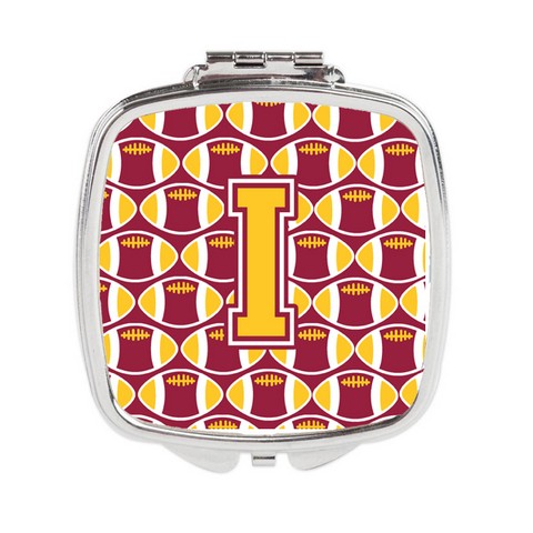 CJ1081-ISCM Letter I Football Maroon & Gold Compact Mirror