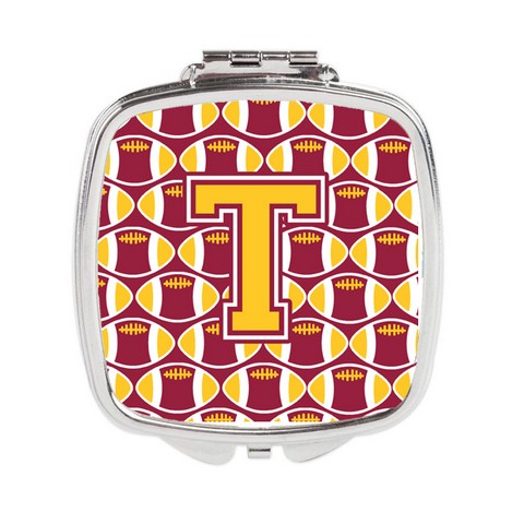 CJ1081-TSCM Letter T Football Maroon & Gold Compact Mirror
