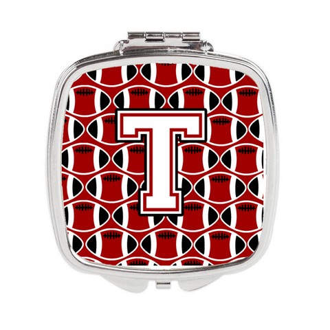 Letter T Football Cardinal & White Compact Mirror