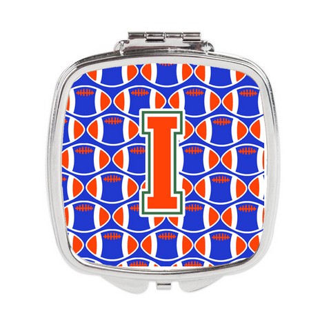 CJ1083-ISCM Letter I Football Green, Blue & Orange Compact Mirror
