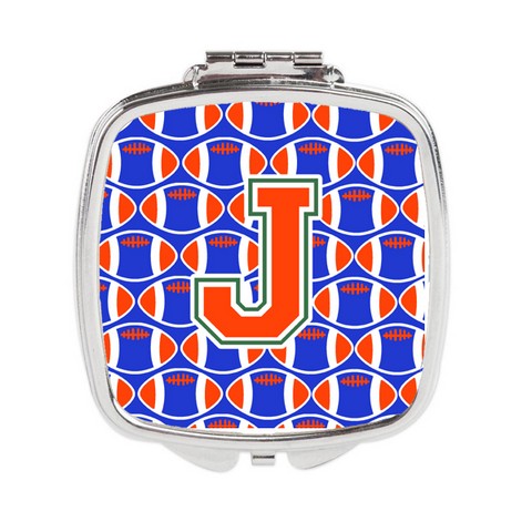 Letter J Football Green - Blue & Orange Compact Mirror