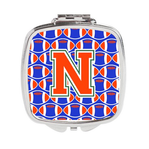 Letter N Football Green - Blue & Orange Compact Mirror