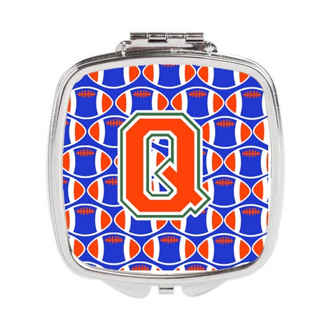 Letter Q Football Green - Blue & Orange Compact Mirror